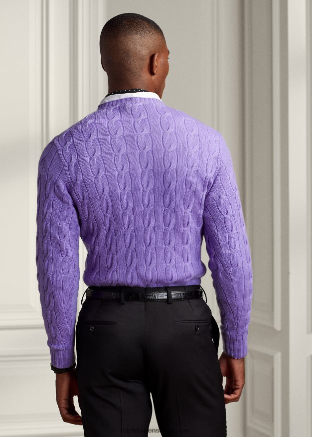 Ralph Lauren miehet kaapelineulottu kashmir villapaita 0Z24ZR75 klassinen laventeli