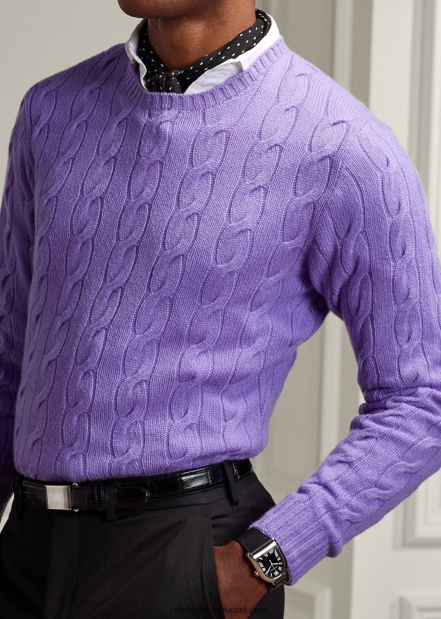 Ralph Lauren miehet kaapelineulottu kashmir villapaita 0Z24ZR75 klassinen laventeli