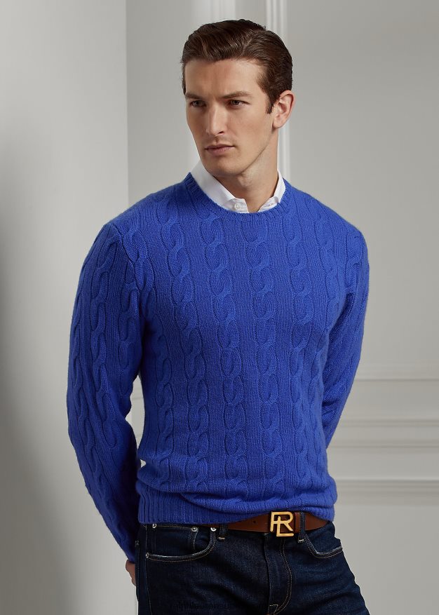 Ralph Lauren miehet kaapelineulottu kashmir villapaita 0Z24ZR76 klassinen copen sininen