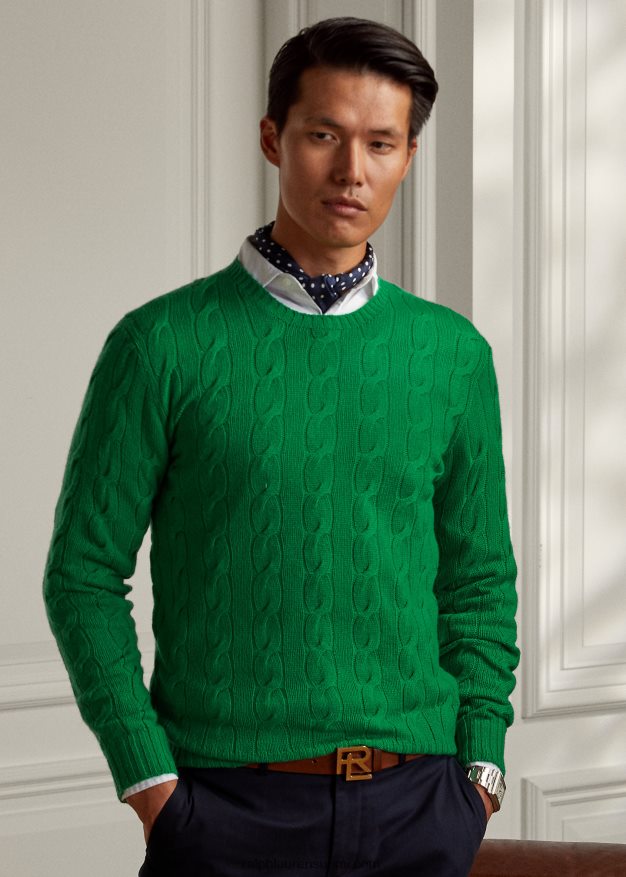 Ralph Lauren miehet kaapelineulottu kashmir villapaita 0Z24ZR77 merenkulun vihreä