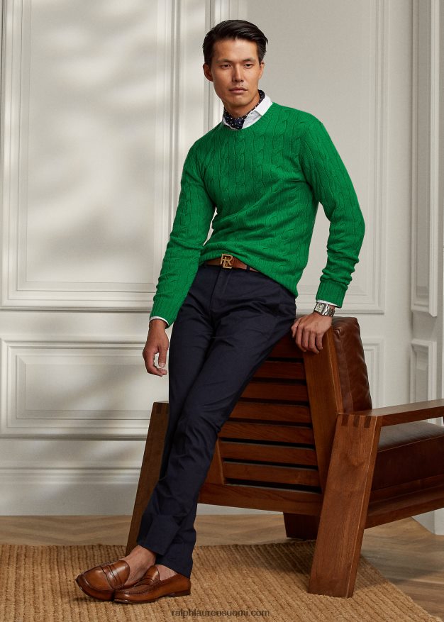 Ralph Lauren miehet kaapelineulottu kashmir villapaita 0Z24ZR77 merenkulun vihreä