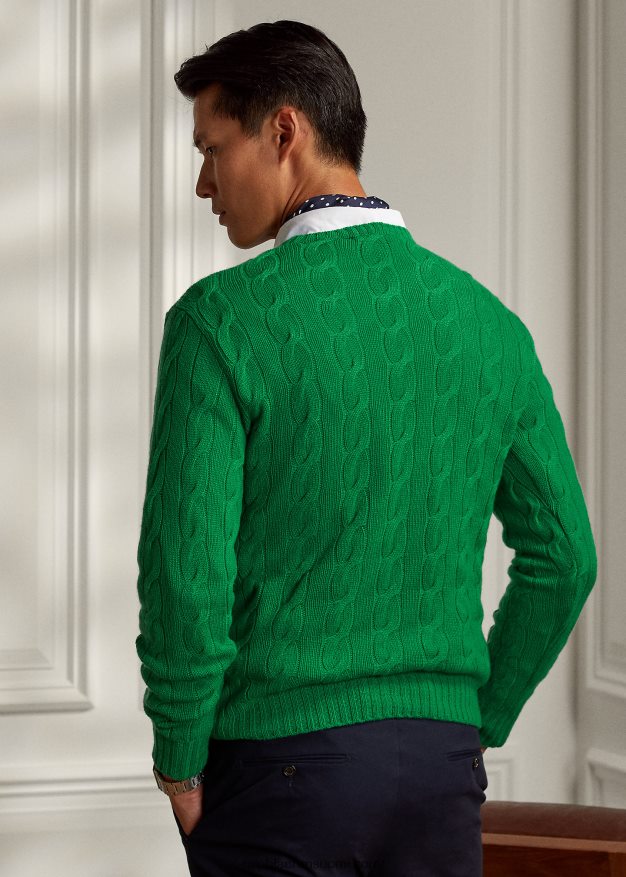 Ralph Lauren miehet kaapelineulottu kashmir villapaita 0Z24ZR77 merenkulun vihreä