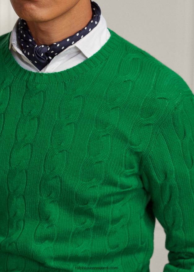 Ralph Lauren miehet kaapelineulottu kashmir villapaita 0Z24ZR77 merenkulun vihreä