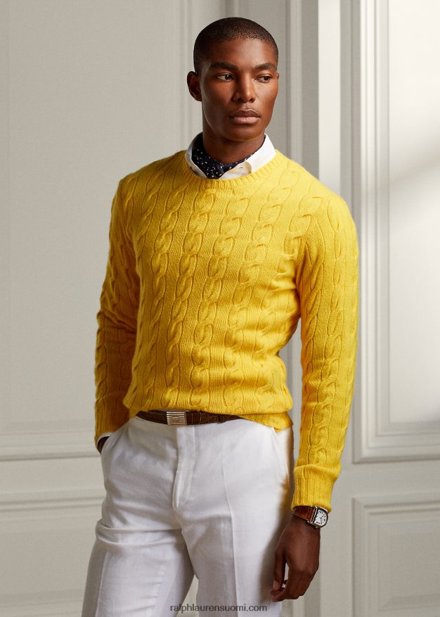 Ralph Lauren miehet kaapelineulottu kashmir villapaita 0Z24ZR78 klassinen sitruunankeltainen