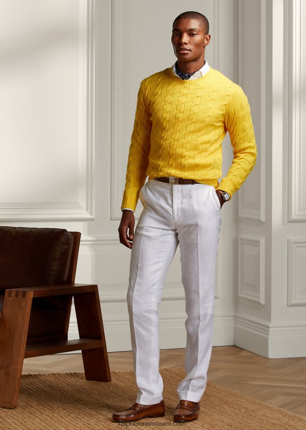 Ralph Lauren miehet kaapelineulottu kashmir villapaita 0Z24ZR78 klassinen sitruunankeltainen
