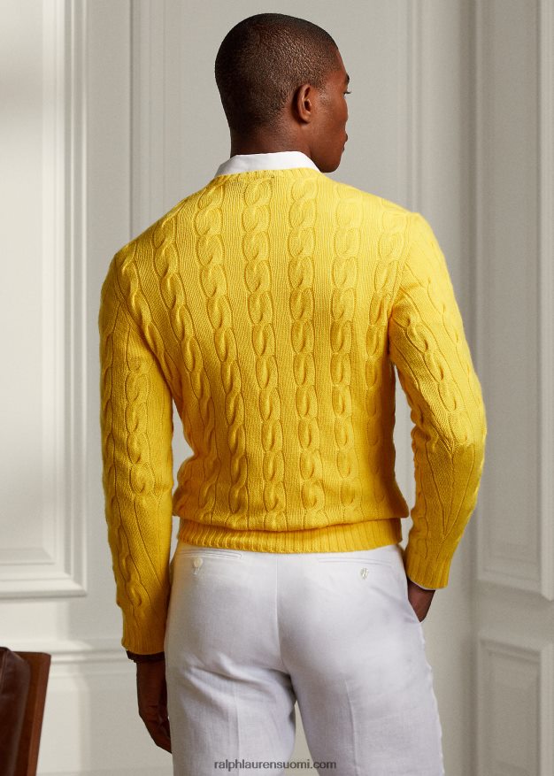 Ralph Lauren miehet kaapelineulottu kashmir villapaita 0Z24ZR78 klassinen sitruunankeltainen
