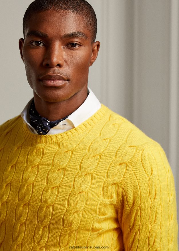 Ralph Lauren miehet kaapelineulottu kashmir villapaita 0Z24ZR78 klassinen sitruunankeltainen