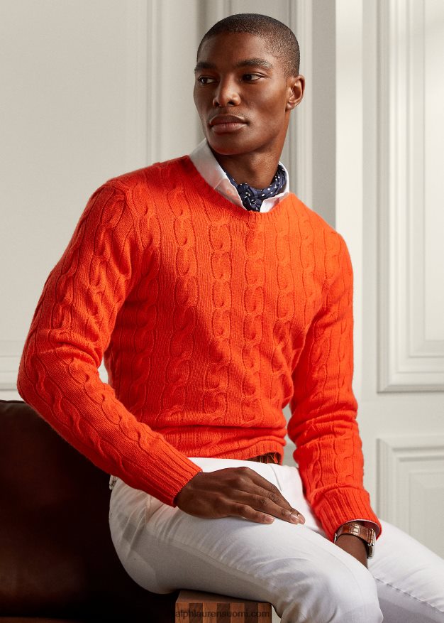 Ralph Lauren miehet kaapelineulottu kashmir villapaita 0Z24ZR79 katkeransuloinen