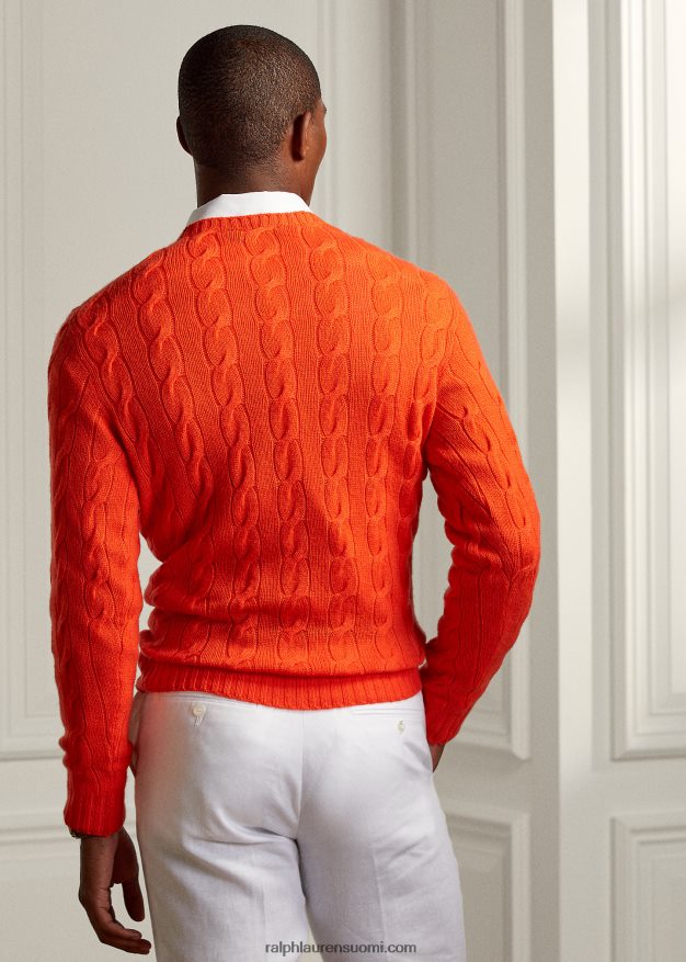 Ralph Lauren miehet kaapelineulottu kashmir villapaita 0Z24ZR79 katkeransuloinen