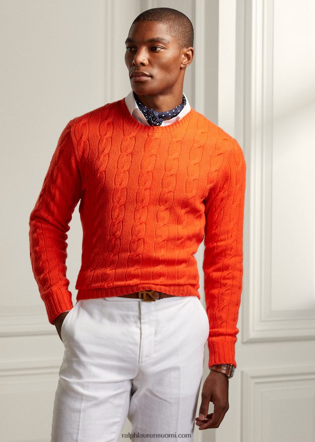 Ralph Lauren miehet kaapelineulottu kashmir villapaita 0Z24ZR79 katkeransuloinen