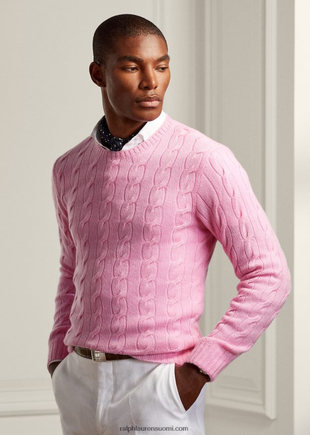 Ralph Lauren miehet kaapelineulottu kashmir villapaita 0Z24ZR80 klassinen vaaleanpunainen