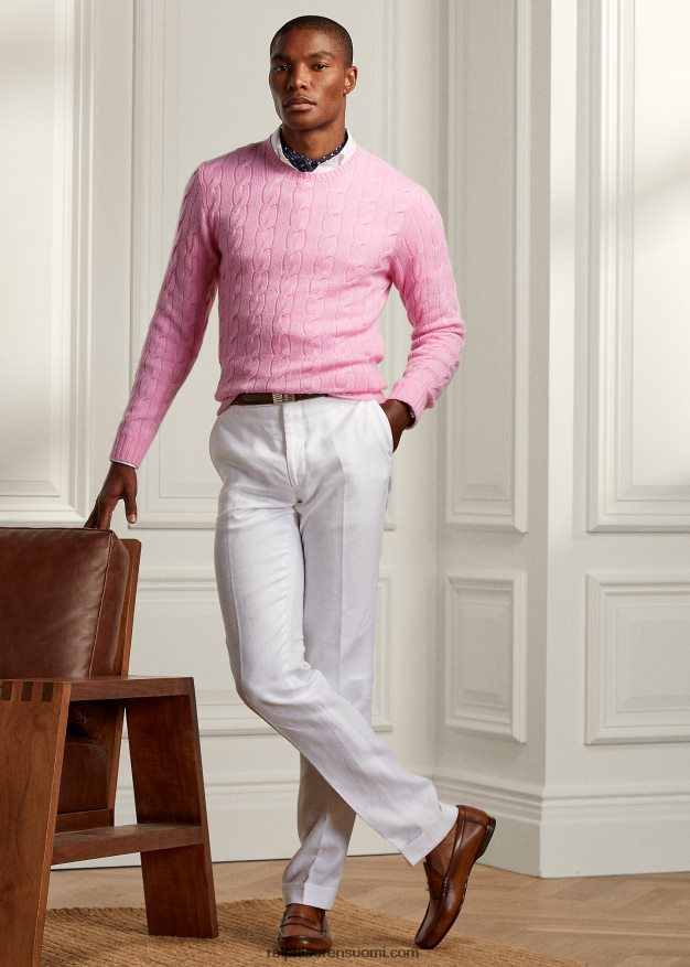 Ralph Lauren miehet kaapelineulottu kashmir villapaita 0Z24ZR80 klassinen vaaleanpunainen