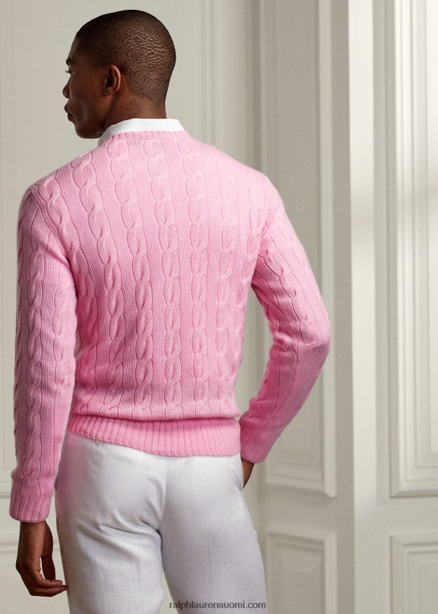 Ralph Lauren miehet kaapelineulottu kashmir villapaita 0Z24ZR80 klassinen vaaleanpunainen
