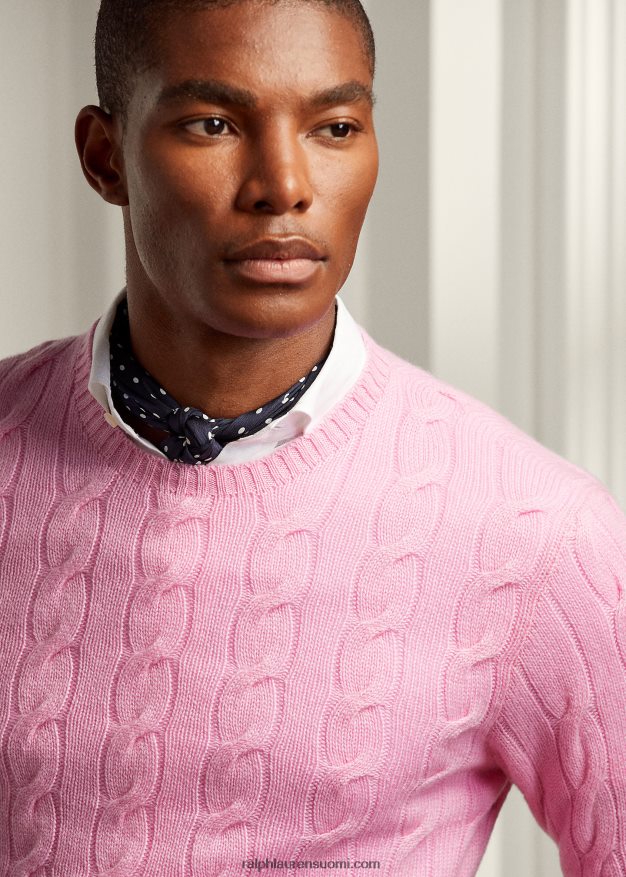 Ralph Lauren miehet kaapelineulottu kashmir villapaita 0Z24ZR80 klassinen vaaleanpunainen