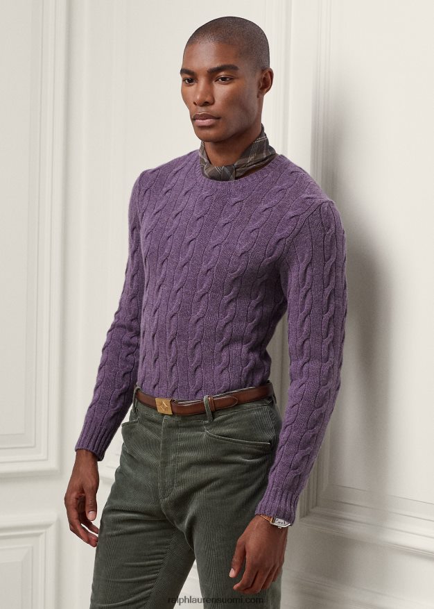 Ralph Lauren miehet kaapelineulottu kashmir villapaita 0Z24ZR81 viinirypälemelange