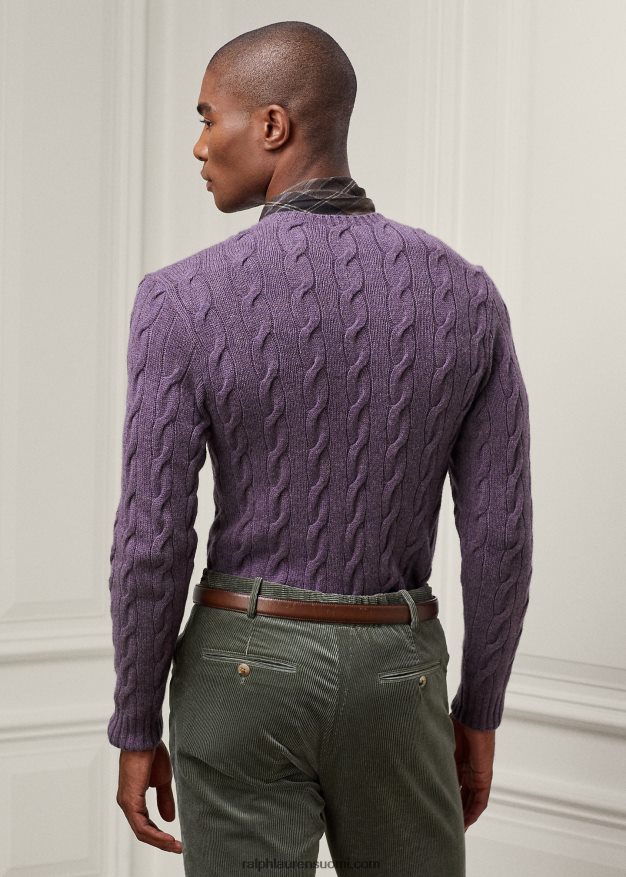 Ralph Lauren miehet kaapelineulottu kashmir villapaita 0Z24ZR81 viinirypälemelange