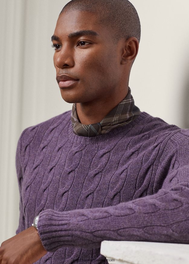 Ralph Lauren miehet kaapelineulottu kashmir villapaita 0Z24ZR81 viinirypälemelange