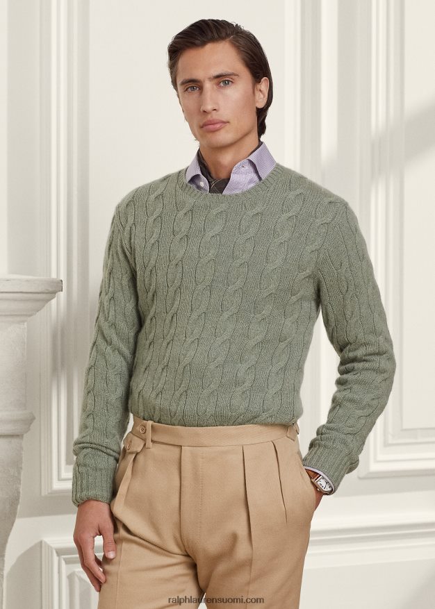 Ralph Lauren miehet kaapelineulottu kashmir villapaita 0Z24ZR83 merisuihkumelange