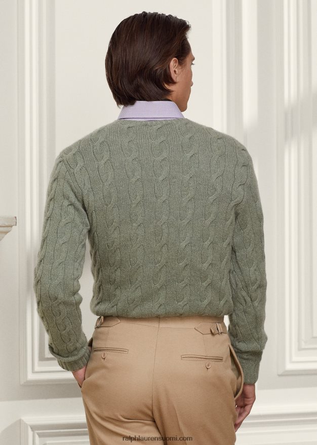 Ralph Lauren miehet kaapelineulottu kashmir villapaita 0Z24ZR83 merisuihkumelange