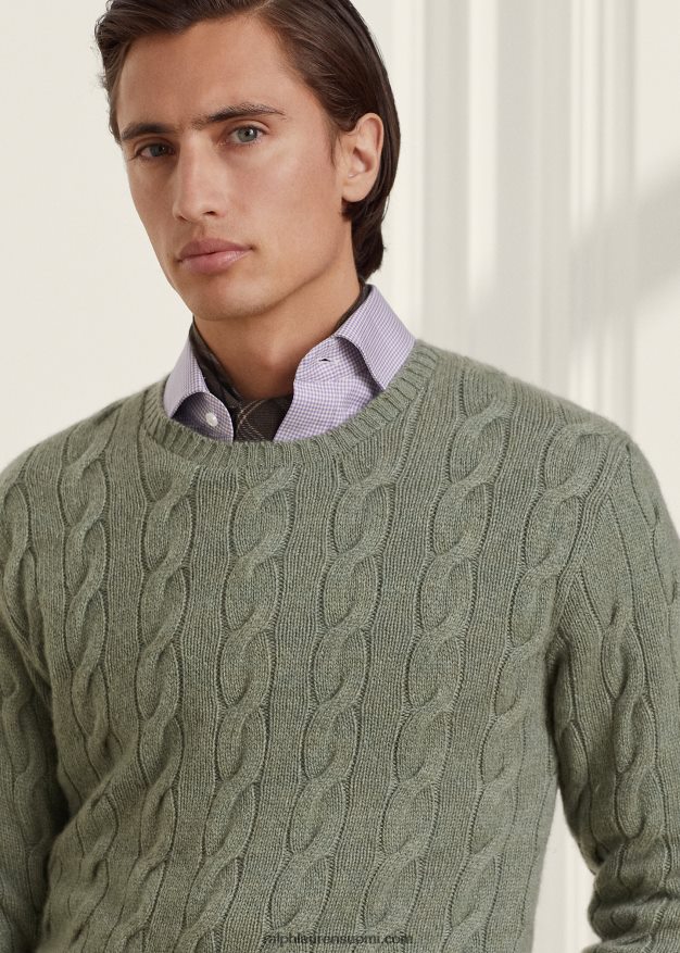 Ralph Lauren miehet kaapelineulottu kashmir villapaita 0Z24ZR83 merisuihkumelange