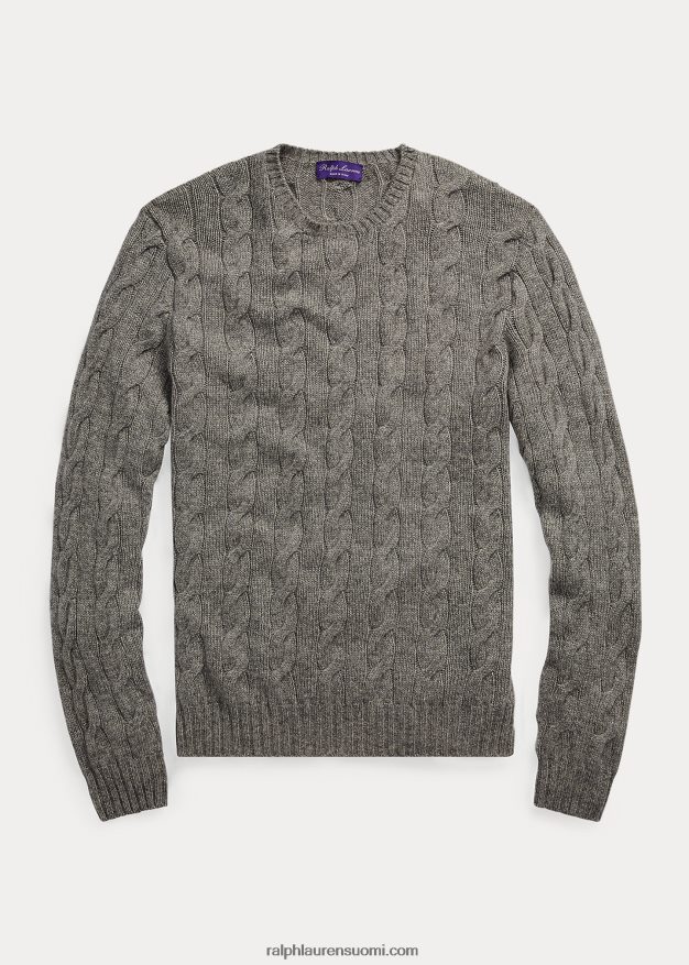 Ralph Lauren miehet kaapelineulottu kashmir villapaita 0Z24ZR84 vaaleanharmaa kanerva