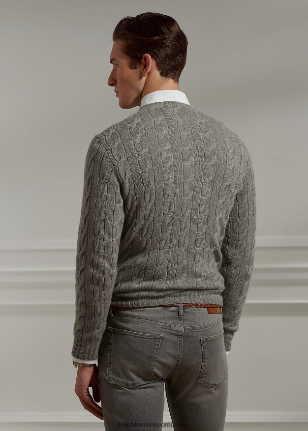 Ralph Lauren miehet kaapelineulottu kashmir villapaita 0Z24ZR84 vaaleanharmaa kanerva