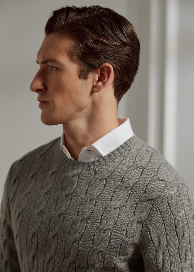 Ralph Lauren miehet kaapelineulottu kashmir villapaita 0Z24ZR84 vaaleanharmaa kanerva