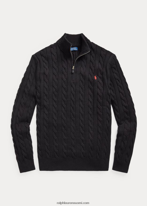 Ralph Lauren miehet kaapelineulottu puuvillainen neljännesvetoketjupusero 0Z24ZR1925 musta