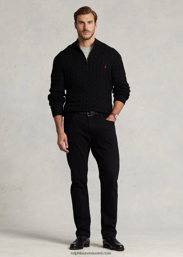 Ralph Lauren miehet kaapelineulottu puuvillainen neljännesvetoketjupusero 0Z24ZR1925 musta