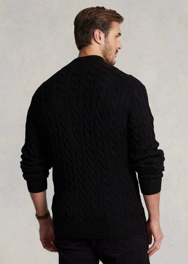 Ralph Lauren miehet kaapelineulottu puuvillainen neljännesvetoketjupusero 0Z24ZR1925 musta