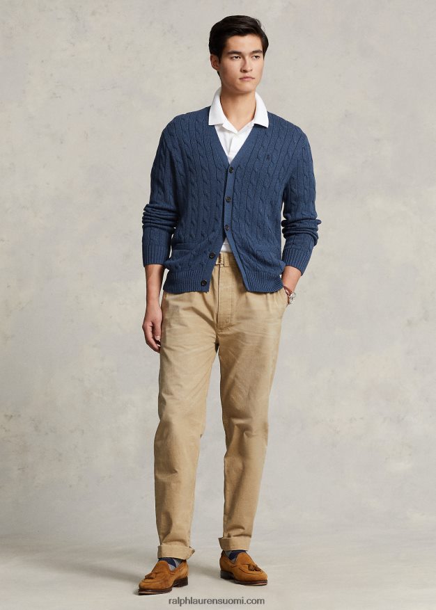 Ralph Lauren miehet kaapelineulottu puuvillaneuletakki 0Z24ZR8449 maalaismainen laivastonsininen kanerva