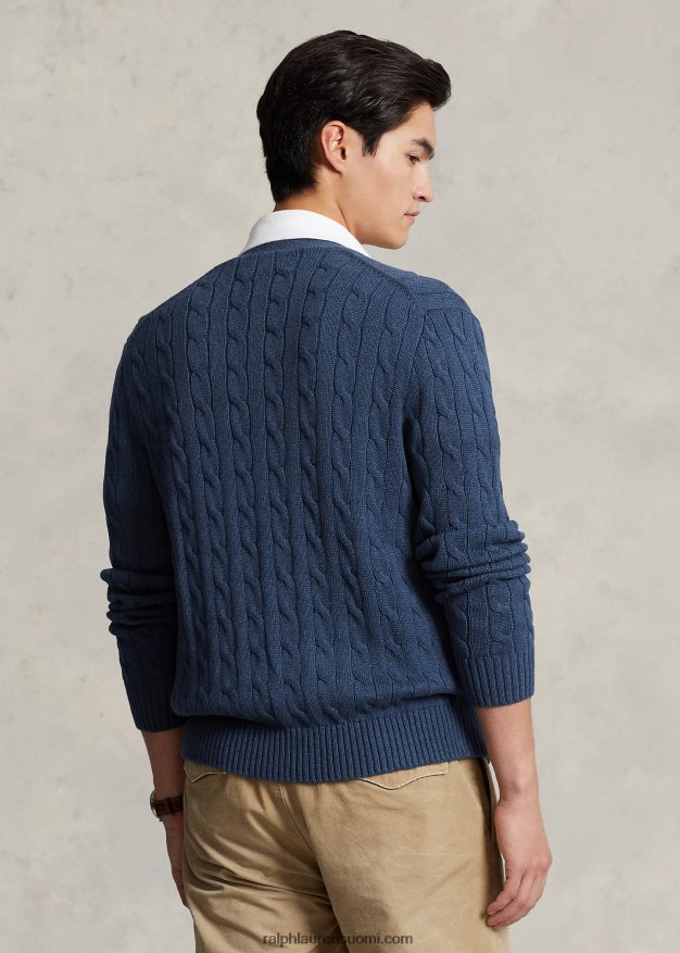 Ralph Lauren miehet kaapelineulottu puuvillaneuletakki 0Z24ZR8449 maalaismainen laivastonsininen kanerva