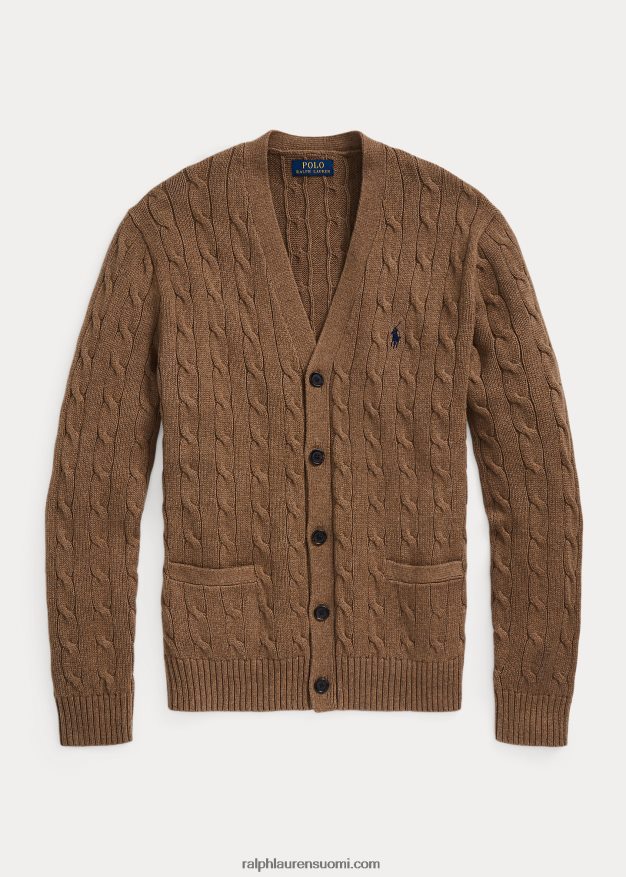 Ralph Lauren miehet kaapelineulottu puuvillaneuletakki 0Z24ZR8450 shetlannin ruskea kanerva