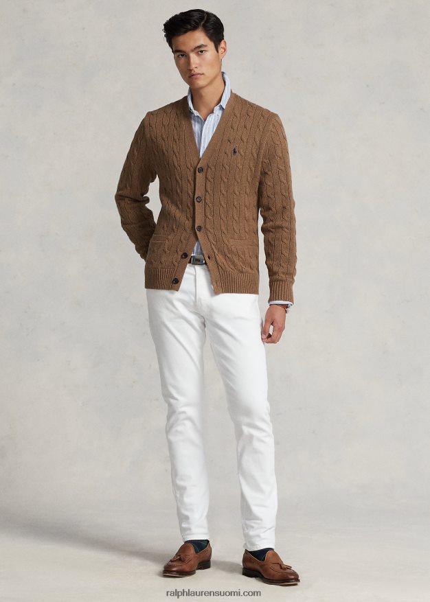 Ralph Lauren miehet kaapelineulottu puuvillaneuletakki 0Z24ZR8450 shetlannin ruskea kanerva