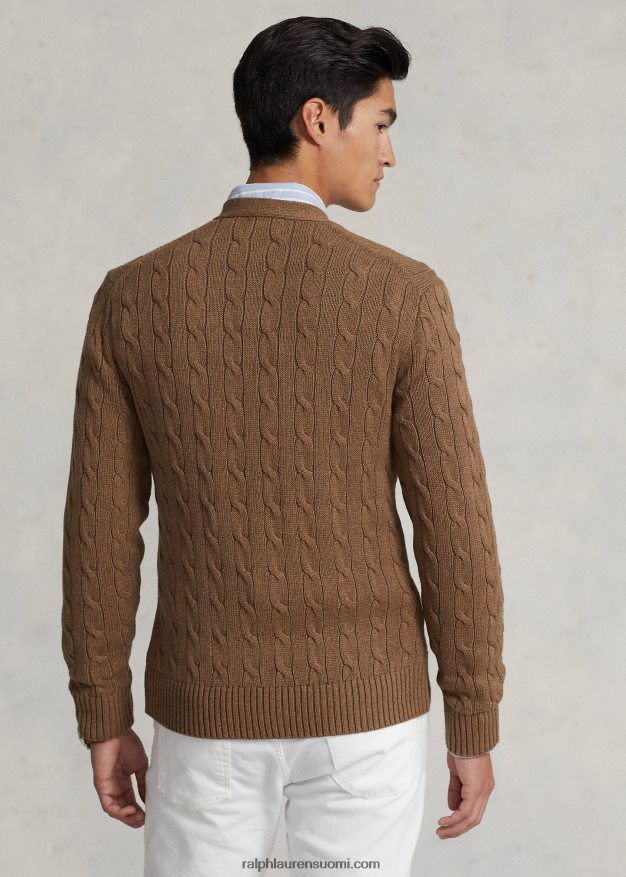Ralph Lauren miehet kaapelineulottu puuvillaneuletakki 0Z24ZR8450 shetlannin ruskea kanerva