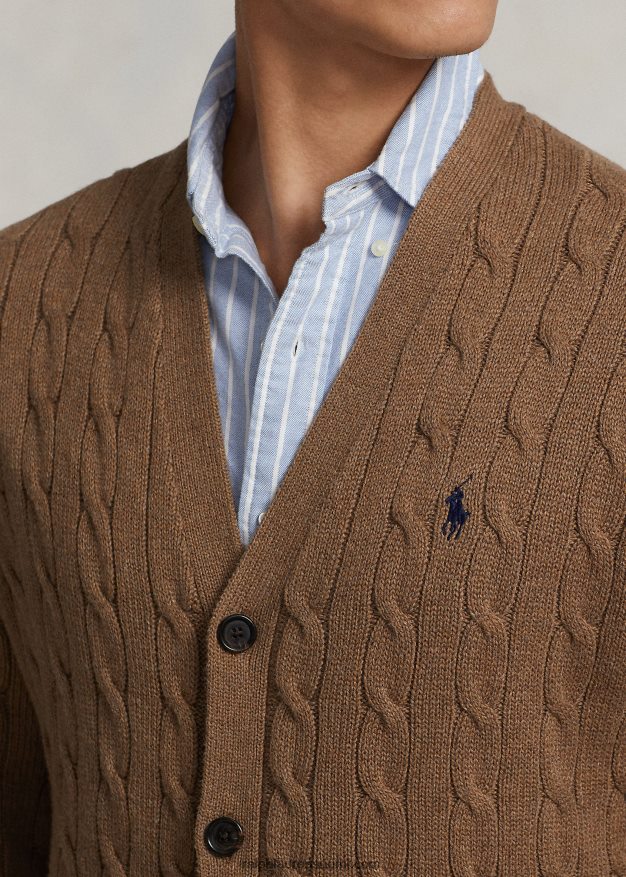 Ralph Lauren miehet kaapelineulottu puuvillaneuletakki 0Z24ZR8450 shetlannin ruskea kanerva