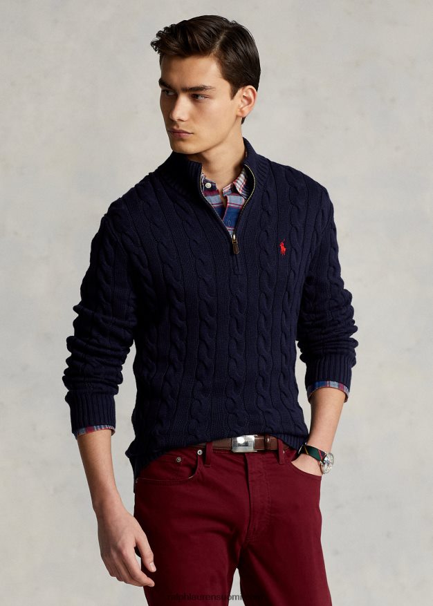 Ralph Lauren miehet kaapelineulottu puuvillapusero 0Z24ZR1131 metsästäjä laivasto