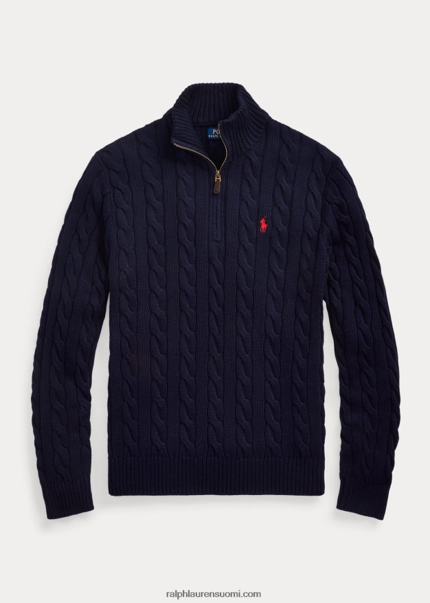 Ralph Lauren miehet kaapelineulottu puuvillapusero 0Z24ZR1131 metsästäjä laivasto