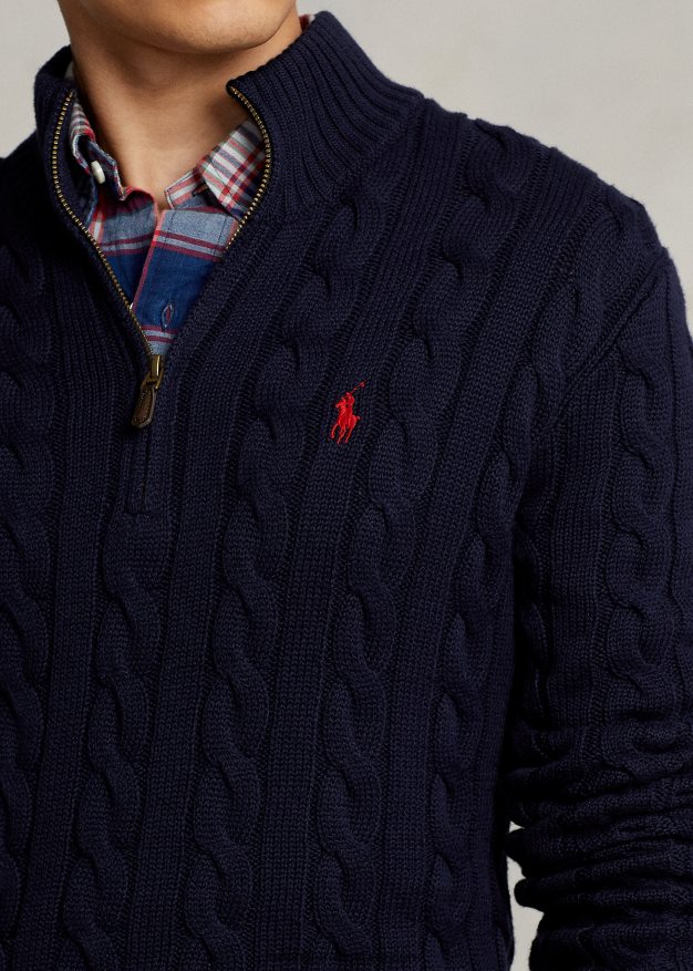 Ralph Lauren miehet kaapelineulottu puuvillapusero 0Z24ZR1131 metsästäjä laivasto