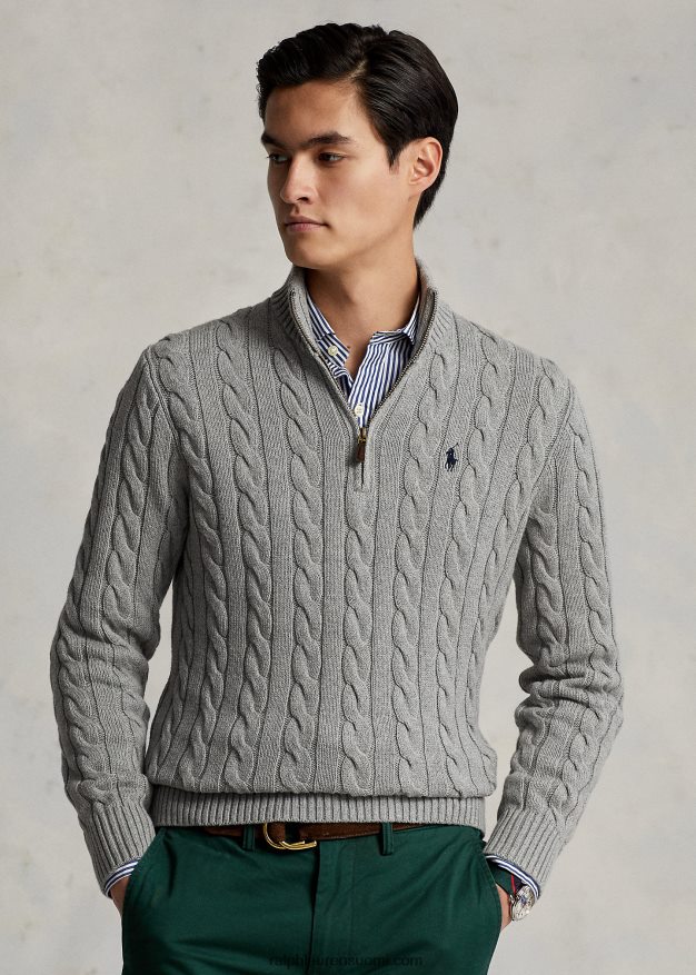 Ralph Lauren miehet kaapelineulottu puuvillapusero 0Z24ZR1132 kellanharmaa kanerva