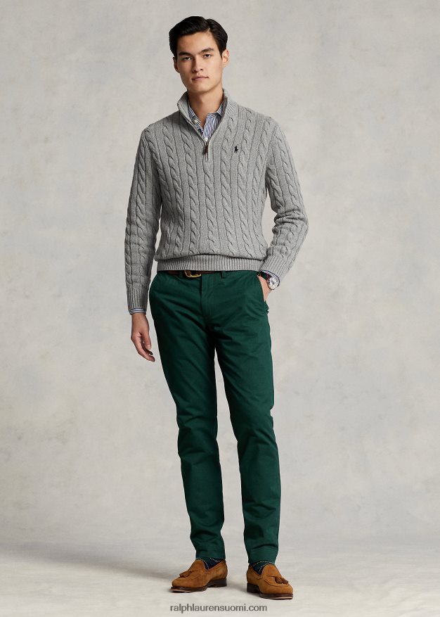 Ralph Lauren miehet kaapelineulottu puuvillapusero 0Z24ZR1132 kellanharmaa kanerva