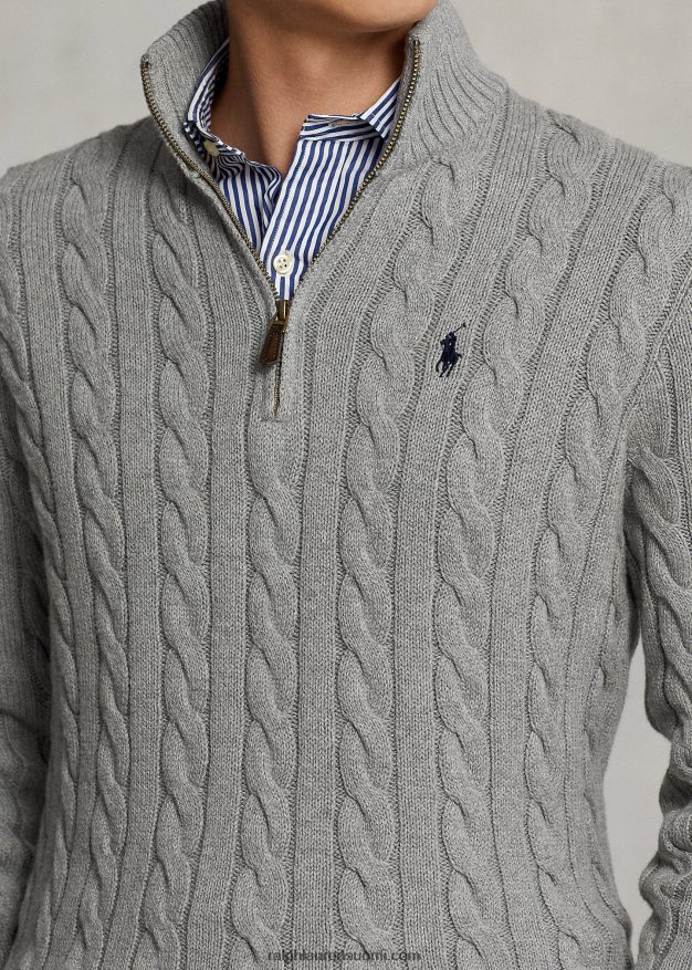 Ralph Lauren miehet kaapelineulottu puuvillapusero 0Z24ZR1132 kellanharmaa kanerva