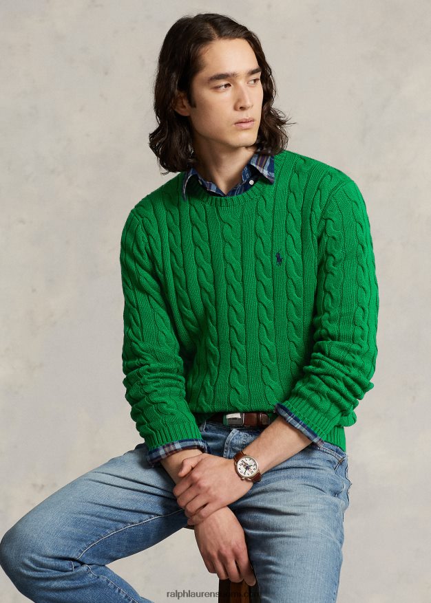 Ralph Lauren miehet kaapelineulottu puuvillapusero 0Z24ZR8411 urheilullinen vihreä