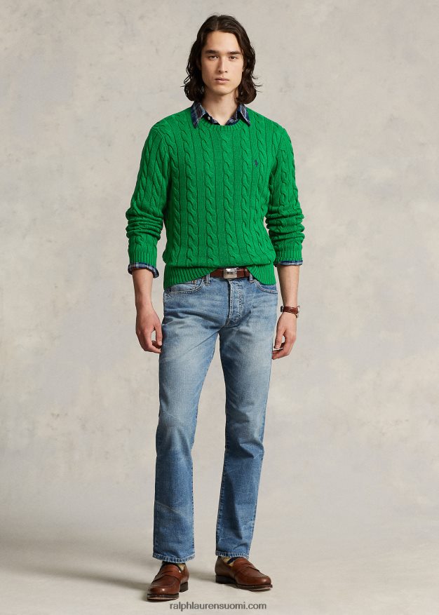 Ralph Lauren miehet kaapelineulottu puuvillapusero 0Z24ZR8411 urheilullinen vihreä