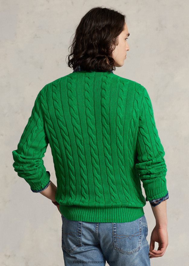Ralph Lauren miehet kaapelineulottu puuvillapusero 0Z24ZR8411 urheilullinen vihreä