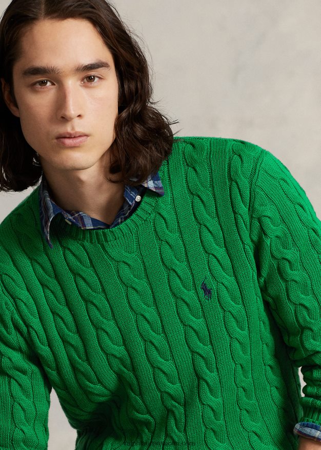 Ralph Lauren miehet kaapelineulottu puuvillapusero 0Z24ZR8411 urheilullinen vihreä