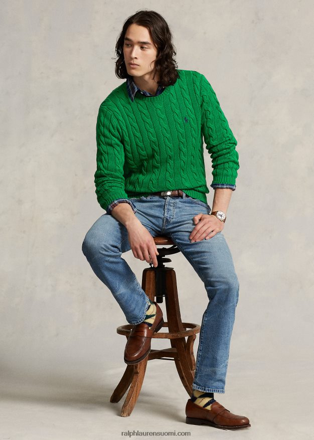 Ralph Lauren miehet kaapelineulottu puuvillapusero 0Z24ZR8411 urheilullinen vihreä