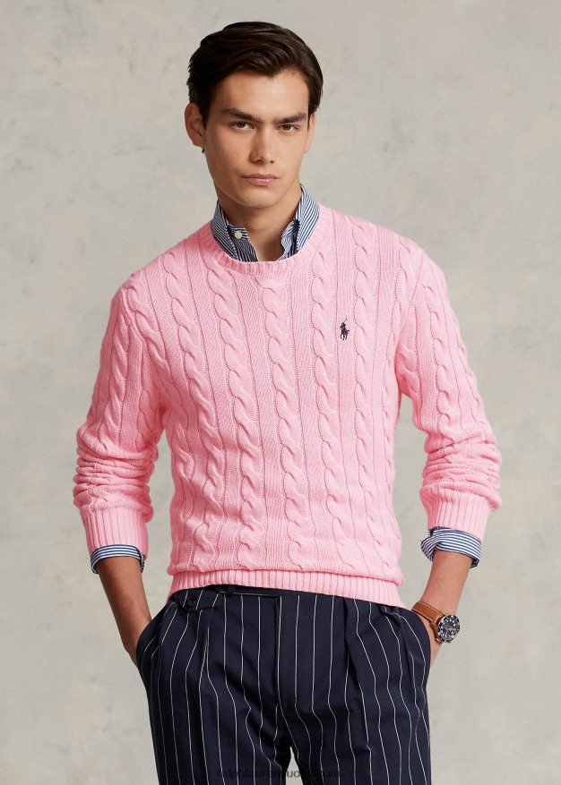 Ralph Lauren miehet kaapelineulottu puuvillapusero 0Z24ZR8412 karmelin pinkki