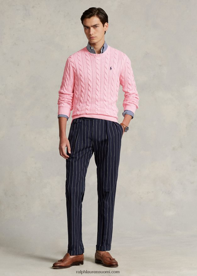 Ralph Lauren miehet kaapelineulottu puuvillapusero 0Z24ZR8412 karmelin pinkki