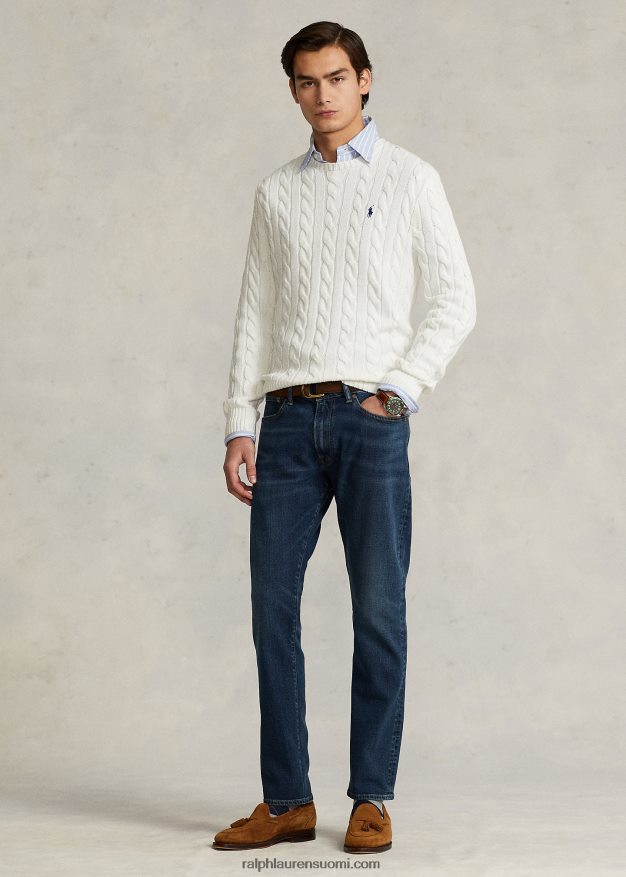 Ralph Lauren miehet kaapelineulottu puuvillapusero 0Z24ZR8413 valkoinen